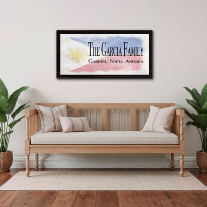 Filipino Flag Family Names Sign