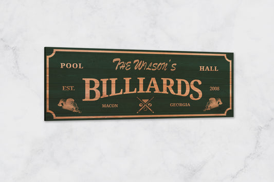 Family Pool Hall Billiards Sign