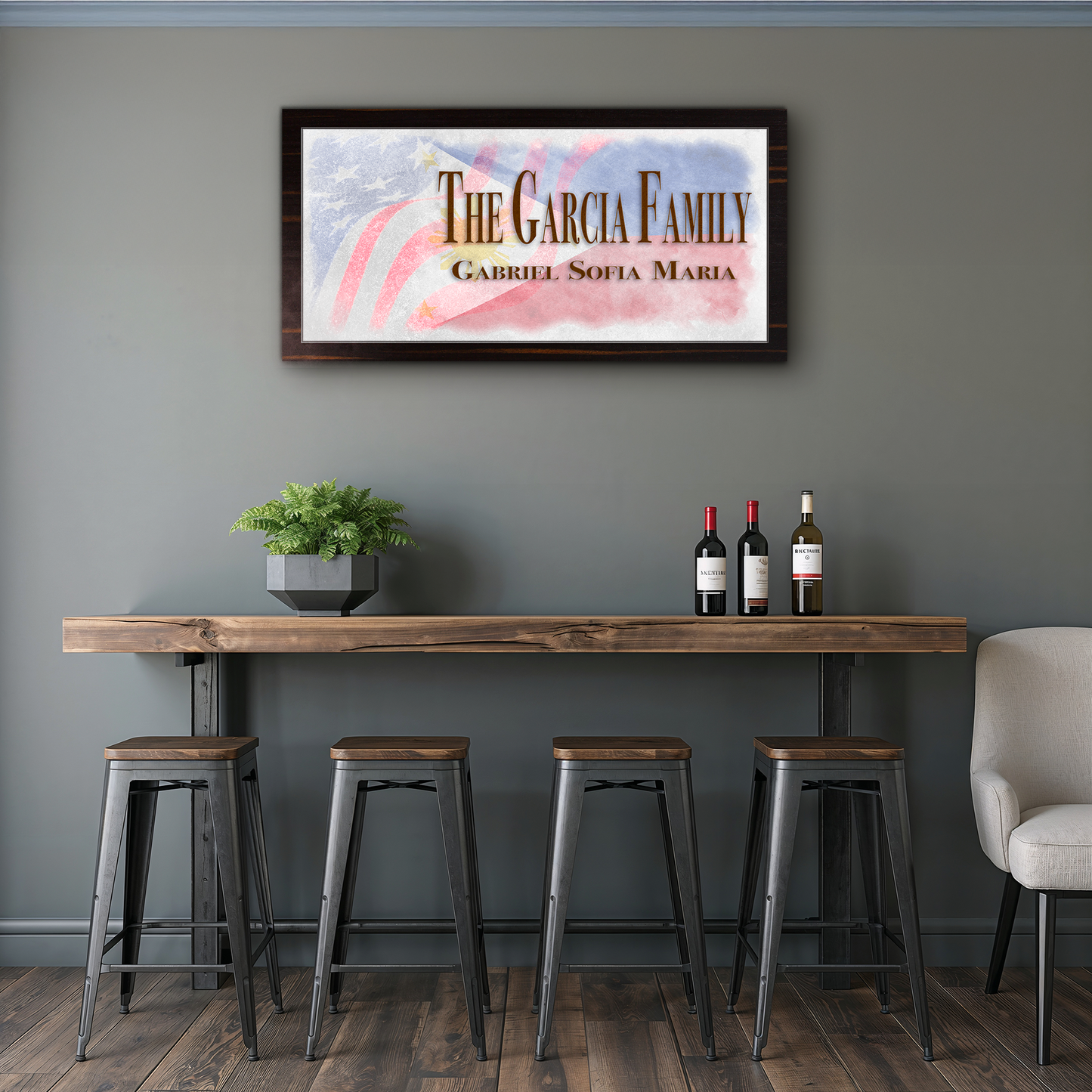 Filipino-American Flag Family Names Sign